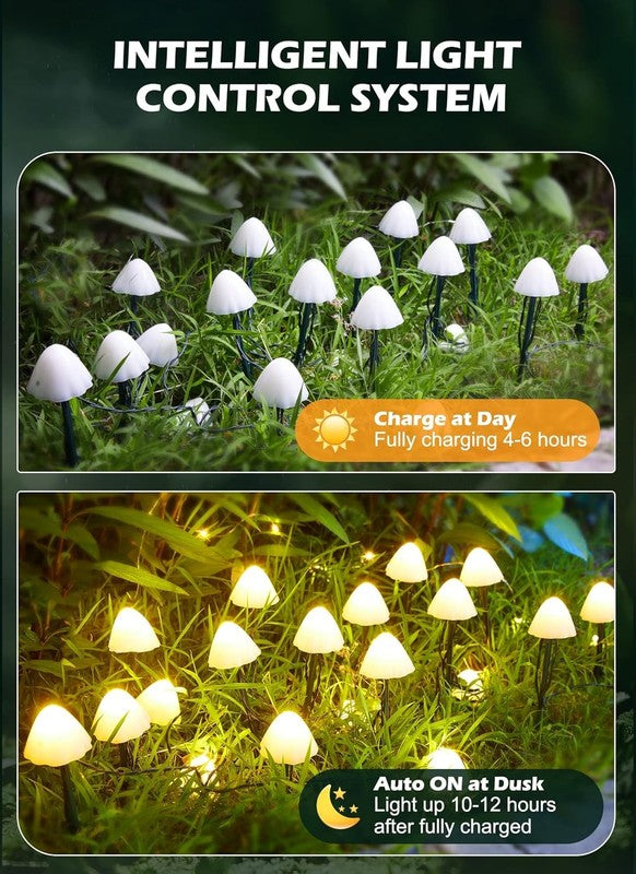 Solar Mushroom Garden Lights for Outside, 20 LED 32.8FT Solar Pathway Lights Out3