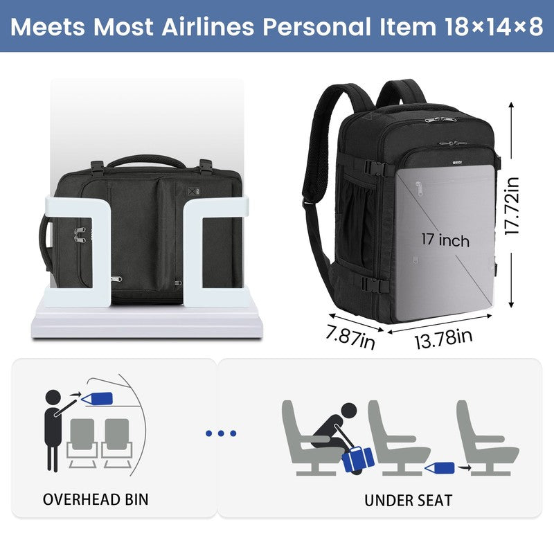 Business Travel Backpack Fits 17 Inch Laptop for Personal Item Bag 18X14X8 Clams10