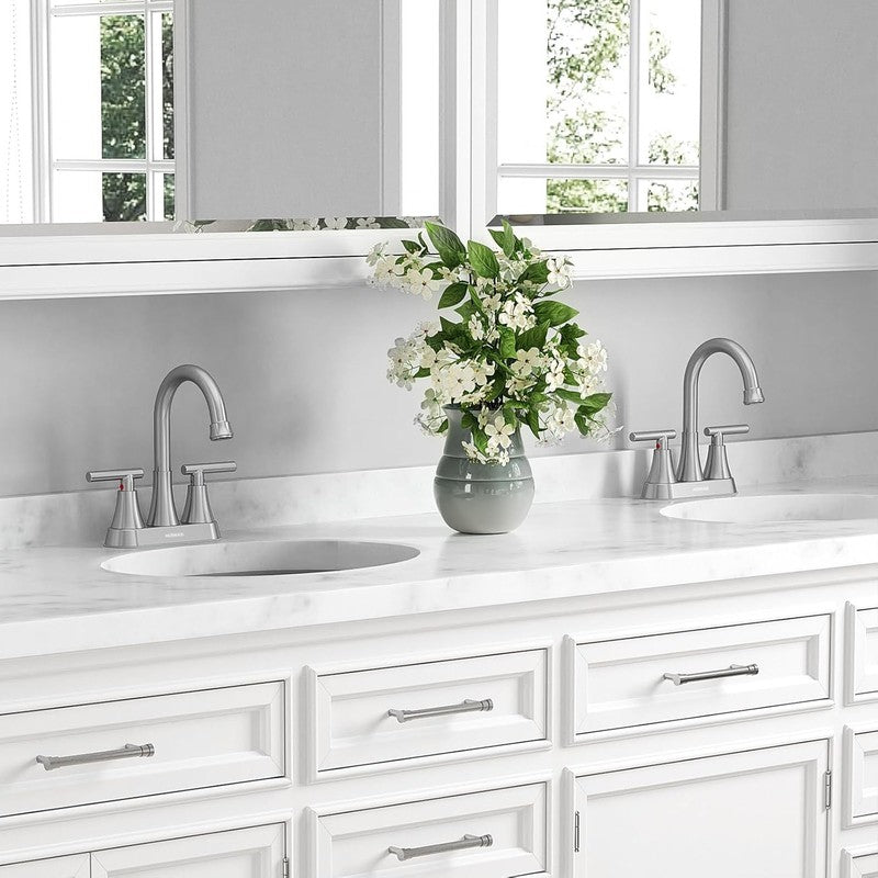 Brushed Nickel Bathroom Sink Faucet 4" Centerset w/ Drain Supply Lines6