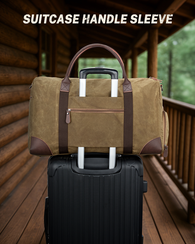 55L Waxed Canvas Duffle Bag Water Resistant Weekender Travel Bag Shoe Comp6