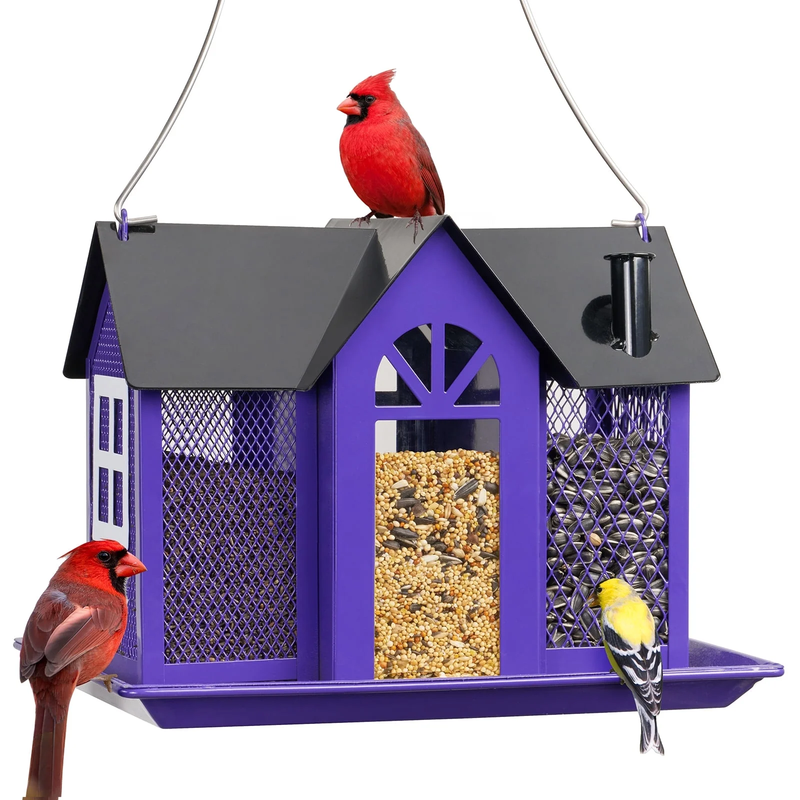 Purple Metal Weatherproof Bird Feeder House, Triple Feeders for Finch & Cardinal9