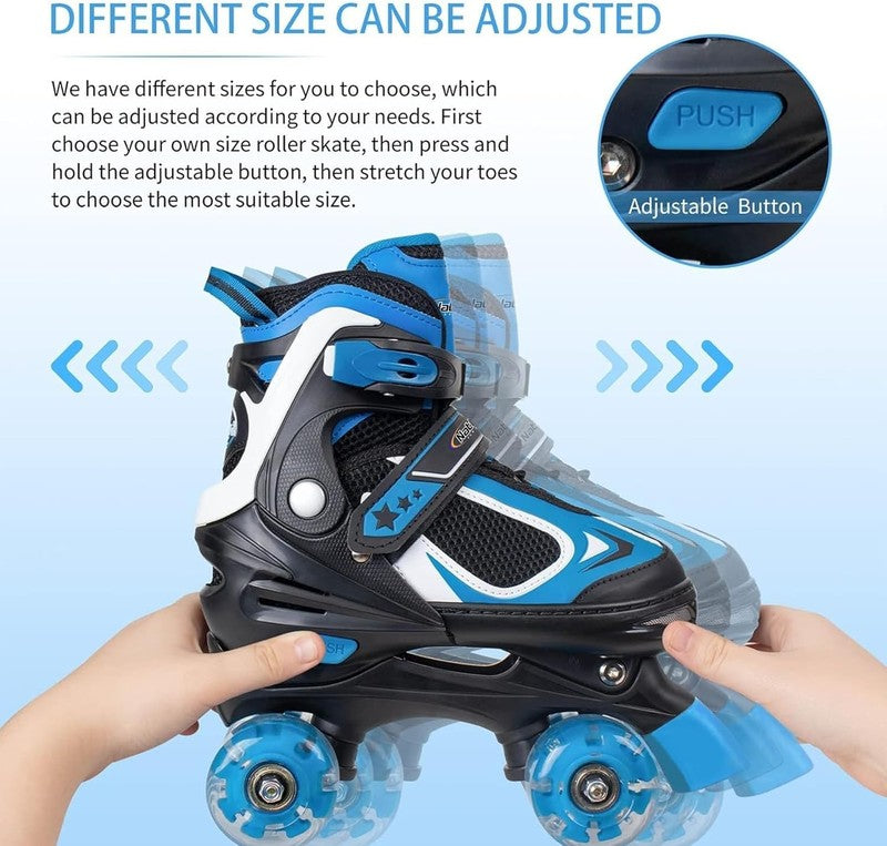 Kids Roller Skates for Boys Girls Kids, 4 Sizes Adjustable Quad Skates with All 3