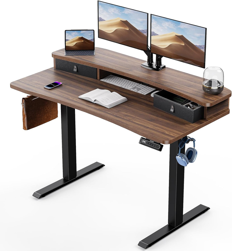 48x24 Electric Standing Desk w/ 2 Drawers 4 Presets Hooks Walnut7