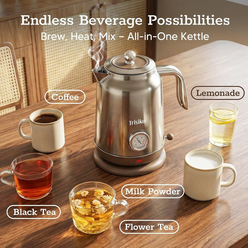 Electric Kettle 1.7L 1200W Thermometer Stainless Steel Auto Shut Off Chrome4