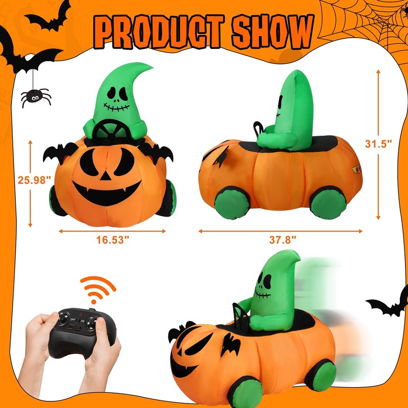 2.6Ft RC Halloween Inflatable Pumpkin Ghost Car Moving Toy Indoor Outdoor5