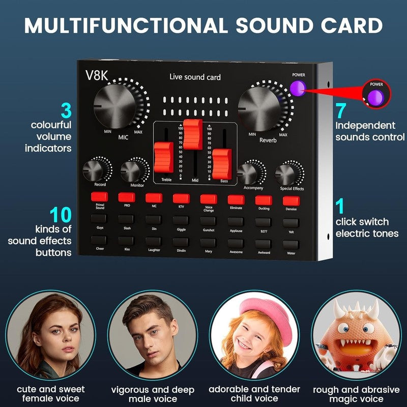 Podcast Bundle for 2 BM 800 Mic Audio Interface DJ Mixer Live Streaming Kit3