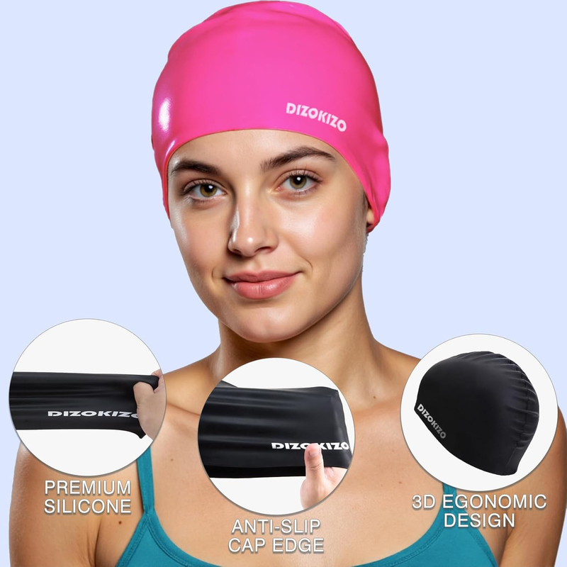 Unisex Silicone Swim Cap 2 Pack Waterproof Non Slip Swimming Cap3