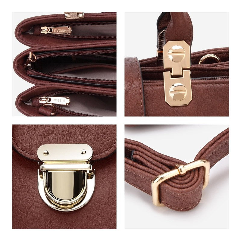 Women Satchel Handbag Vegan Leather Top Handle Medium Tote Shoulder Bag5