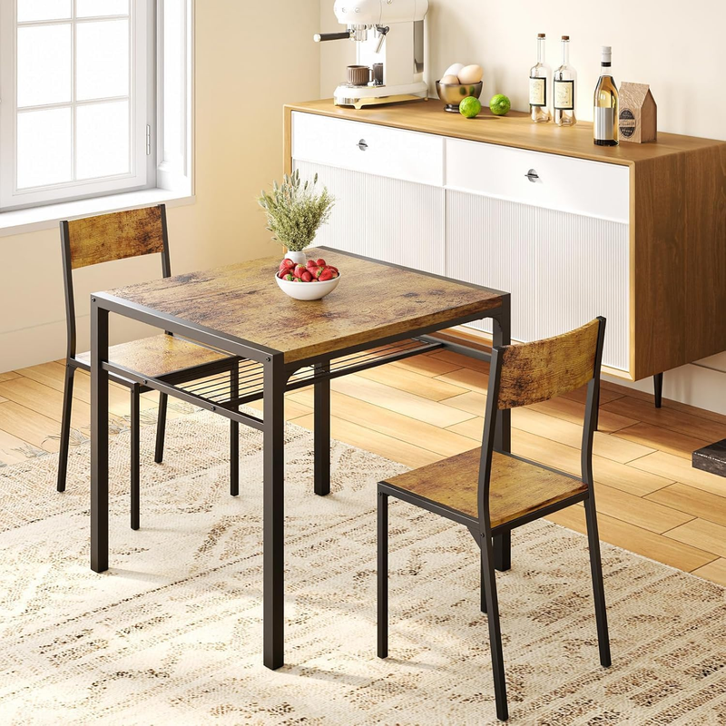 Dining Table Set for 2, 3 Piece Kitchen Table with 2 Chairs for Small Space, Apa0