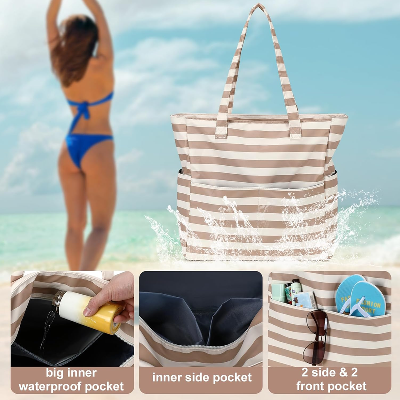 Large Beach Tote Bag Women Waterproof Sandproof Pool Gym Travel Bag5