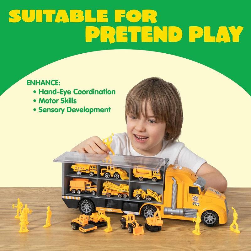 25 in 1 Construction Truck Toy Set with 12 Vehicles 12 Worker Figures Sound Ligh3