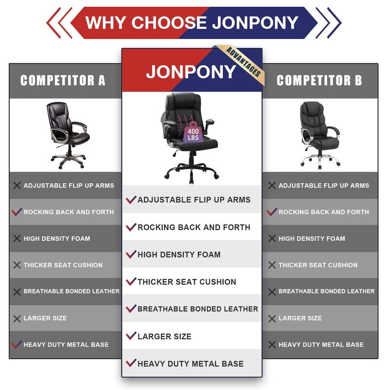 Leather Office Chair, Big and Tall Office Chair 400LBS Wide Seat Ergonomic Compu3