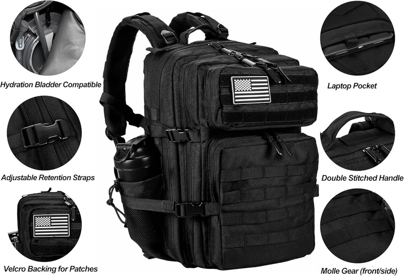 Tactical Backpack 45L Army Black MOLLE 3 Day Assault Rucksack Bag3