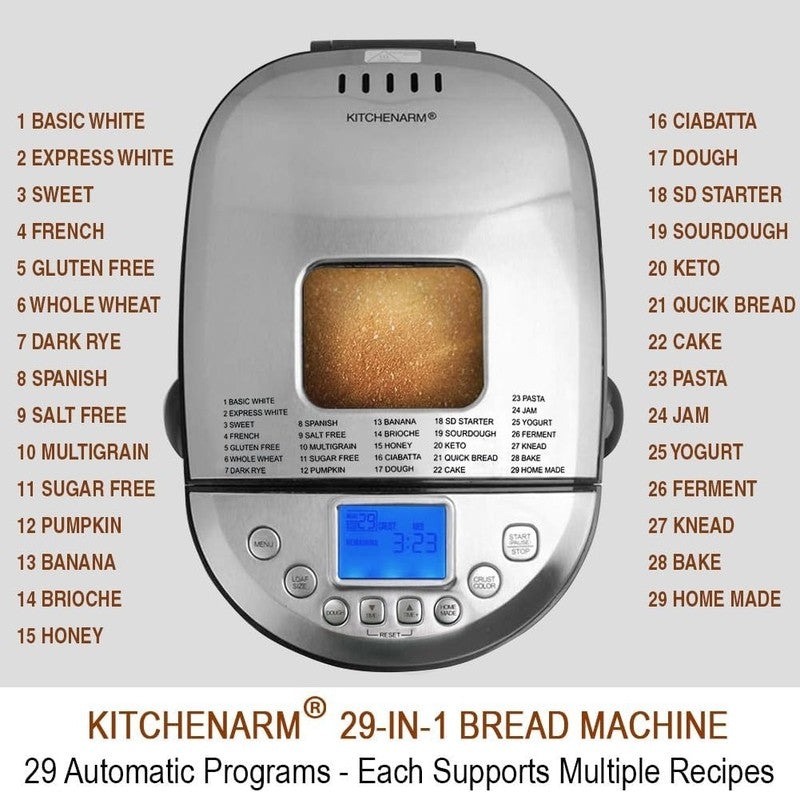 29-in-1 Smart Bread Maker 2LB 1.5LB 1LB Gluten Free Stainless Steel1