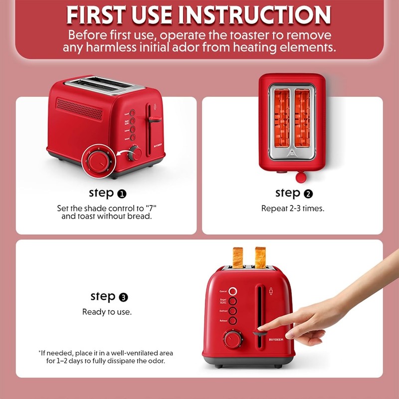 Retro 2 Slice Toaster Extra Wide Slots Stainless Steel 7 Shade Bagel Muffin Red4