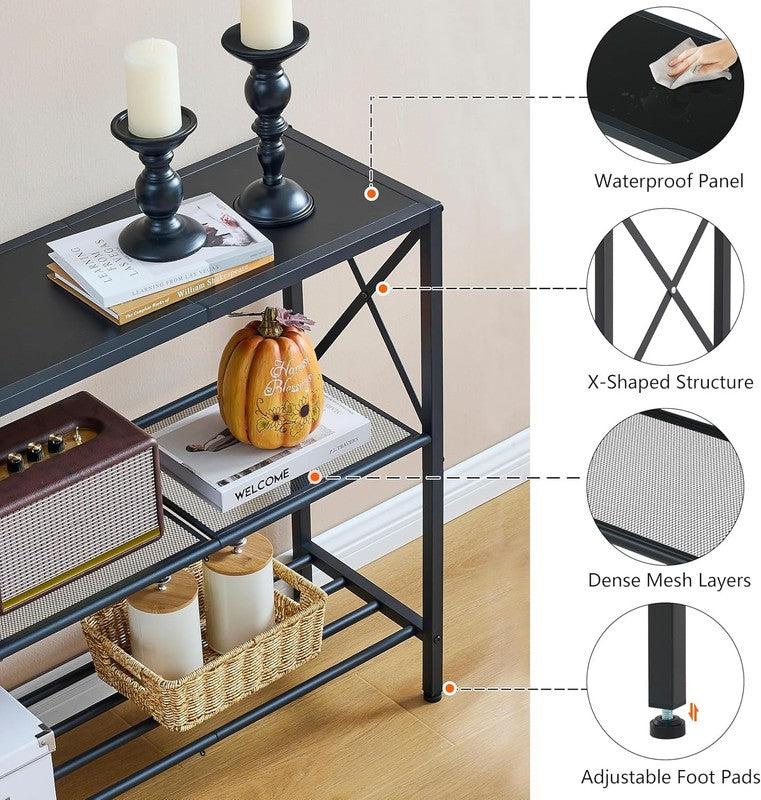 Industrial Console Table 3 Tier Entryway Hallway Narrow Sofa Table Black7
