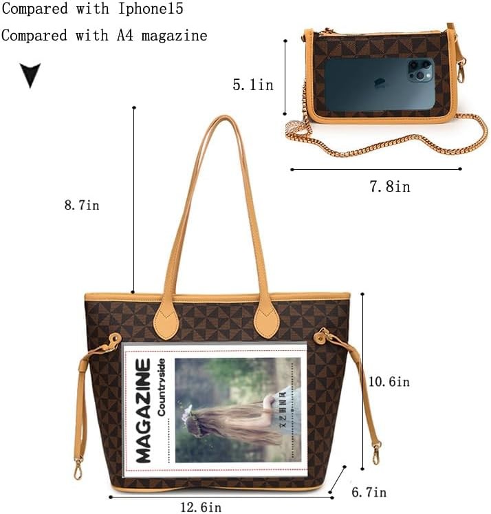 Women PU Leather Tote Bag 2PCS Fashion Hobo Shoulder Bags w/ Coin Purses4