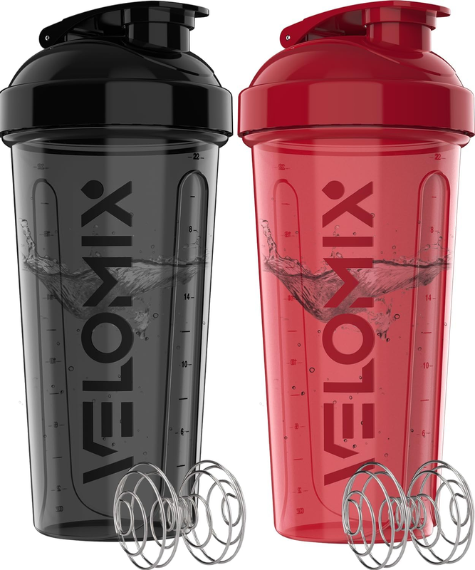 2 Pack 28oz Protein Shaker Bottles Wire Whisk Leakproof Red Black9