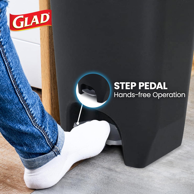 13 Gallon Trash Can Clorox Odor Protection Step Pedal Kitchen Bin Black3