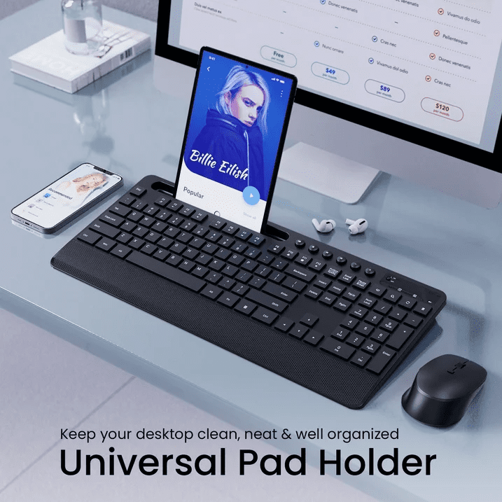 Wireless Keyboard and Mouse Combo Full Size Ergonomic 2.4GHz Silent Mouse with T7