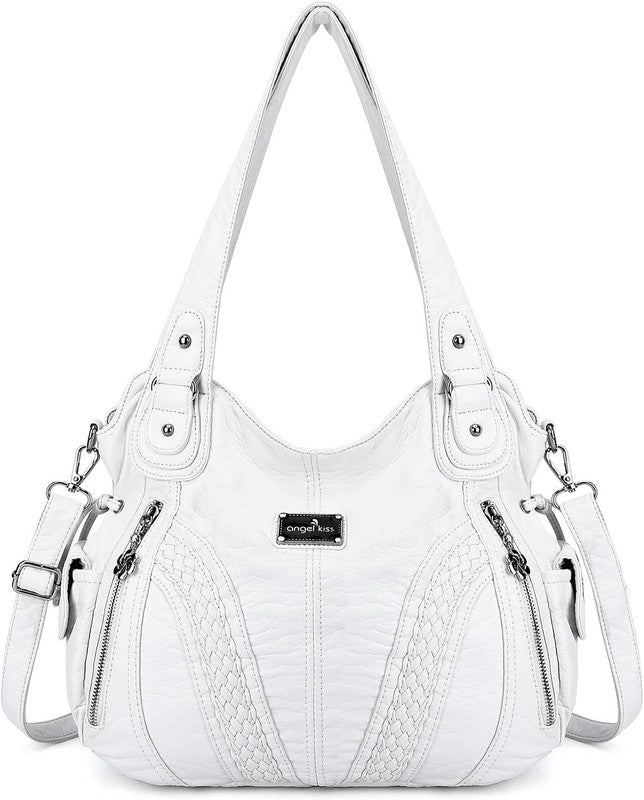 Women's Washed Synthetic Leather Tote Satchel Shoulder Bag1
