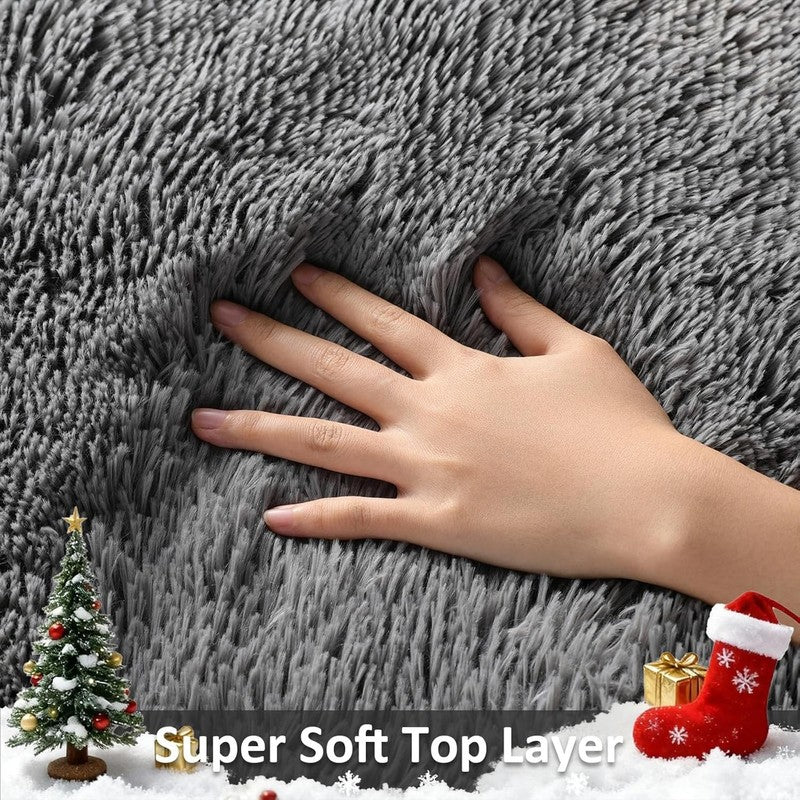 Area Rugs for Living Room Bedroom, Upgrade Non-Slip Fluffy Soft Grey Shag Carpet2