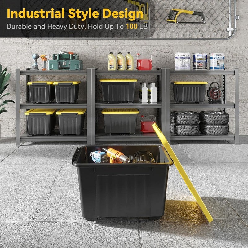 72Qt Black/Yellow Plastic Storage Bins w/Lids Stackable Nestable 6 Pack5