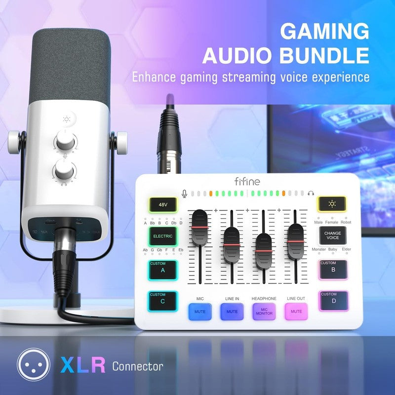Gaming Mic & Audio Mixer Bundle USB/XLR Streaming Podcast Mixer Kit KS5W1