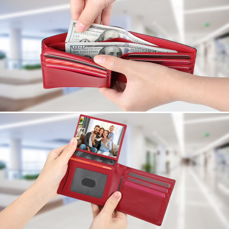 Men's Slim Leather RFID Blocking Bifold Wallet 2 ID Windows Card Holder7