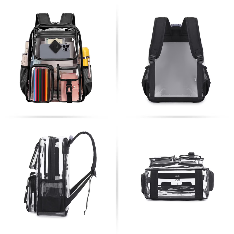Large Clear Backpack Waterproof See Through School Bag Black8