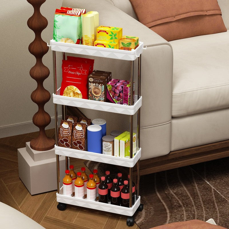 4 Tier Slim Rolling Storage Cart White, Bathroom Kitchen Laundry Organizer5