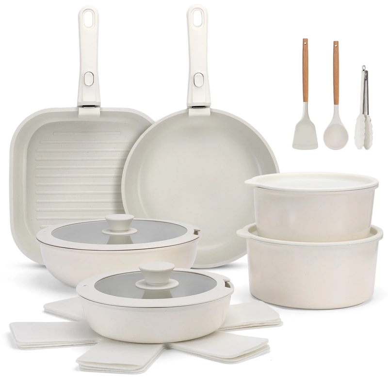 20 Piece Ceramic Pots and Pans Set Non Stick, Cookware Set with Detachable Handl10