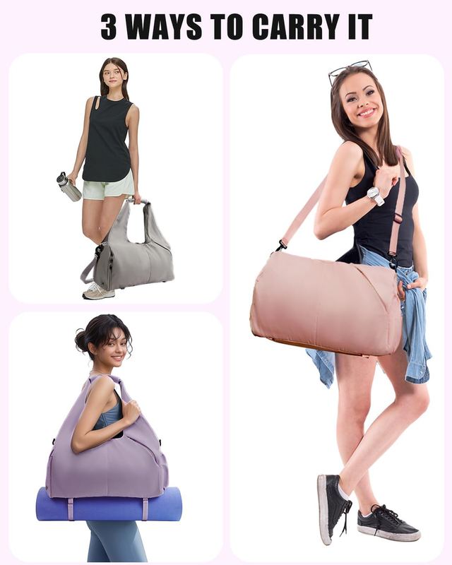 Gym Bag for Women with Shoe Compartment Yoga Mat Bag with Wet Pocket and Water B5