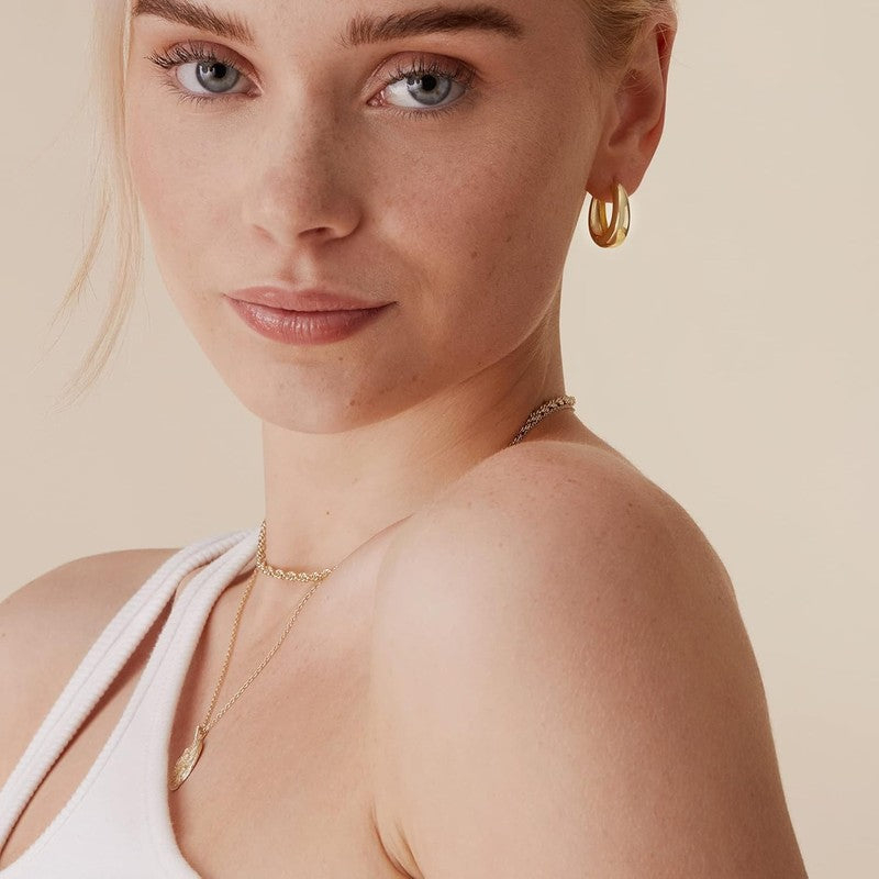 14K Gold Plated Sterling Silver Chunky Hoop Earrings for Women, Lightweight1