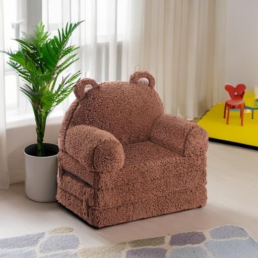 Kids Sherpa Sofa w/ Tri Layer Foam Cushions, Comfy Toddler Seating, Brown4