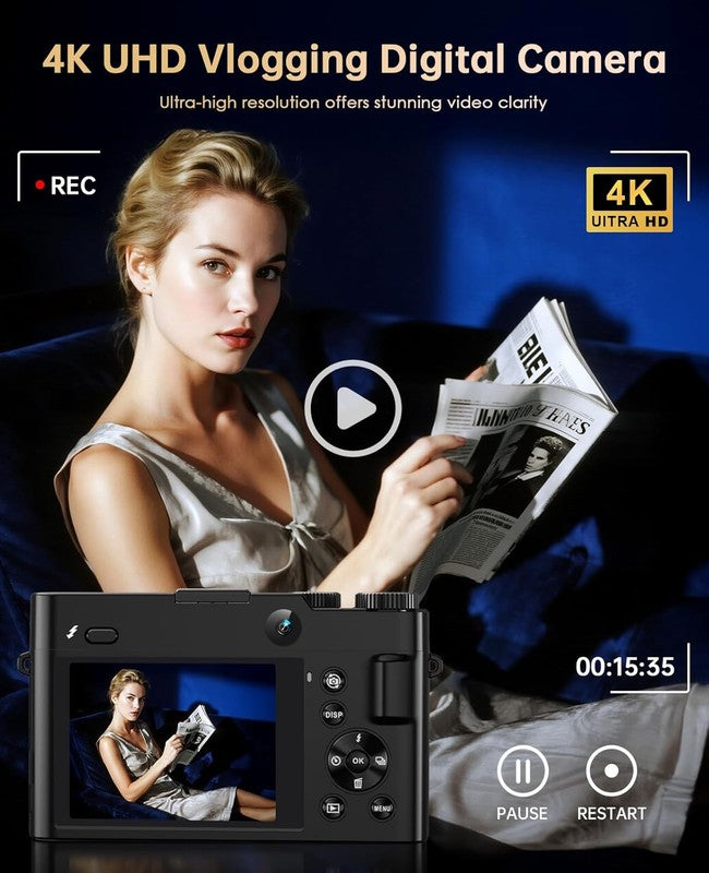 4K Digital Camera 64MP Vlogging Dual-Lens 16X Zoom Anti-Shake w 3" Selfie Screen2