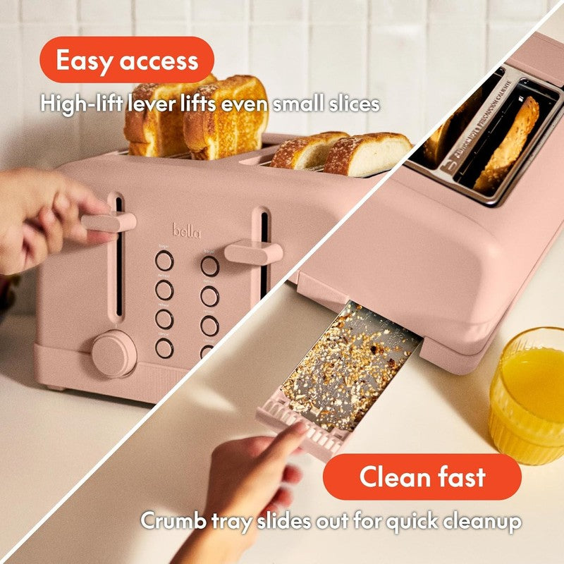 4 Slice Toaster 900W 6 Shade Reheat Cancel Anti Jam Auto Shut Off Tray Blossom3