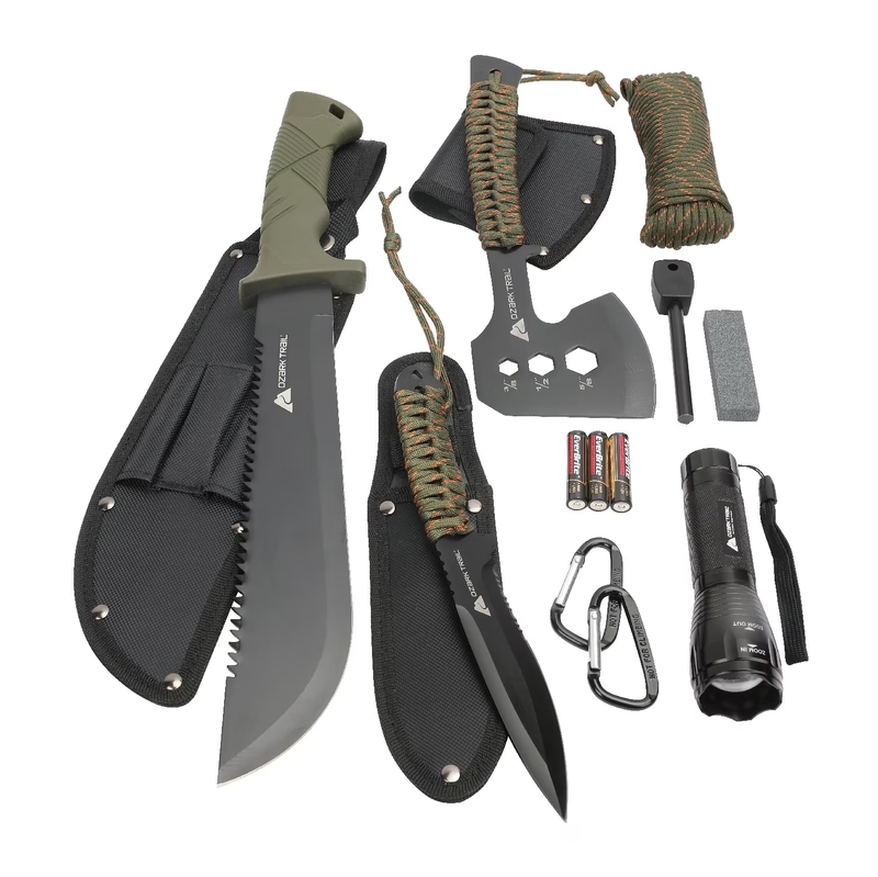 12Pc Camping Multitool Set with Flashlight Machete Knife0