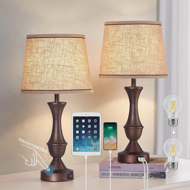 Set of 2 Touch Table Lamps w/ USB 3 Way Dimmable Nightstand Lamps Bulbs Included4