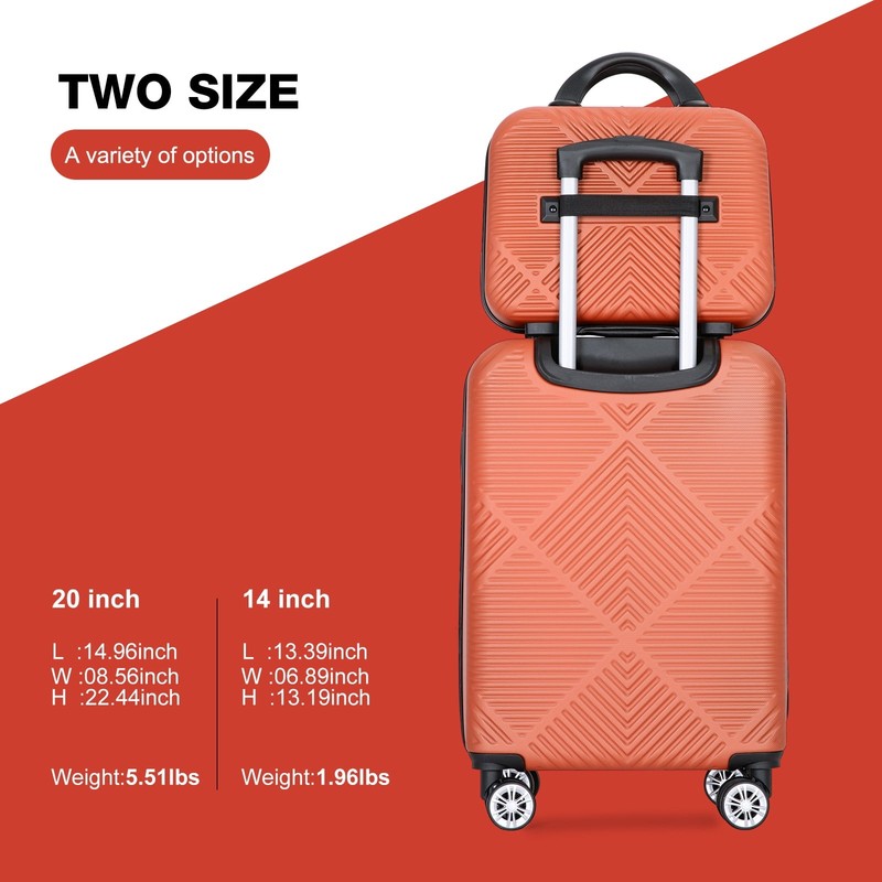 2 Piece Luggage Set Hardside Spinner Wheels Lightweight Carry On Dark Orange5