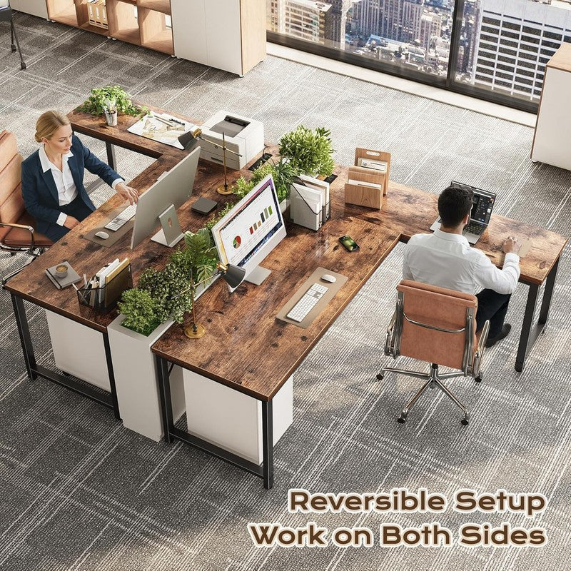 63'' L Shaped Desk w/ Power Outlets USB C Corner Gaming Desk Rustic Brown1
