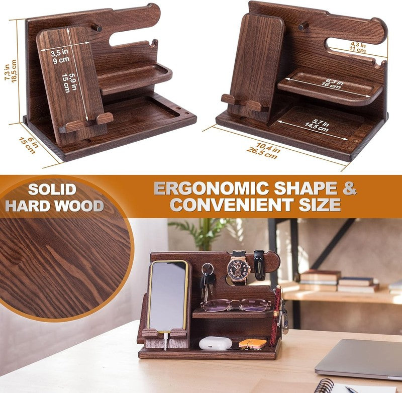 Wood Phone Docking Station for Men - Desk or Nightstand Organizer - Birthday Gif5