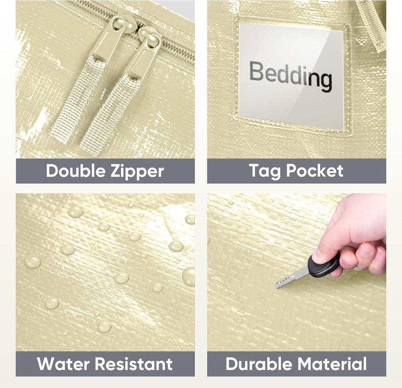 6 Pack Extra Large Heavy Duty Moving Bags Zipper Storage Totes Cream5
