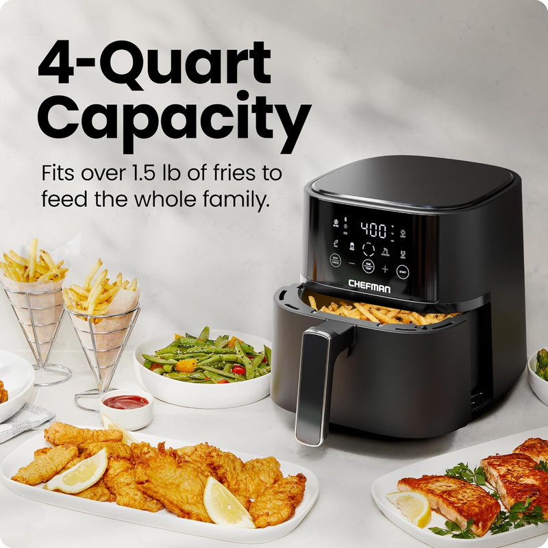 4QT Air Fryer Compact Airfryer Hi Fry Tech Touchscreen 4 Presets Black2