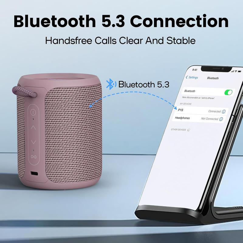 Portable Bluetooth Speaker 15W IP67 Waterproof TWS BT5.3 Light Pink3