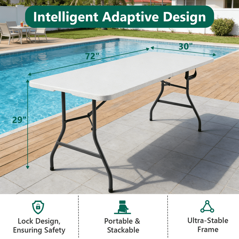 6FT Folding Table, Heavy Duty Portable Table, Waterproof HDPE, Foldable for Picn2