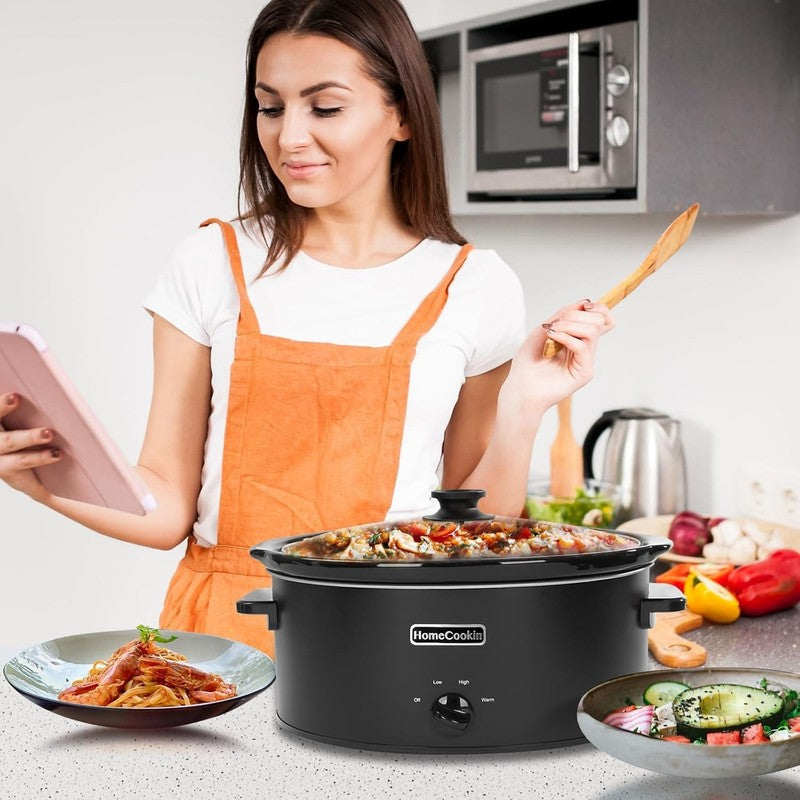 8Qt Slow Cooker Oval Manual Pot 3 Settings Black Stainless Steel4