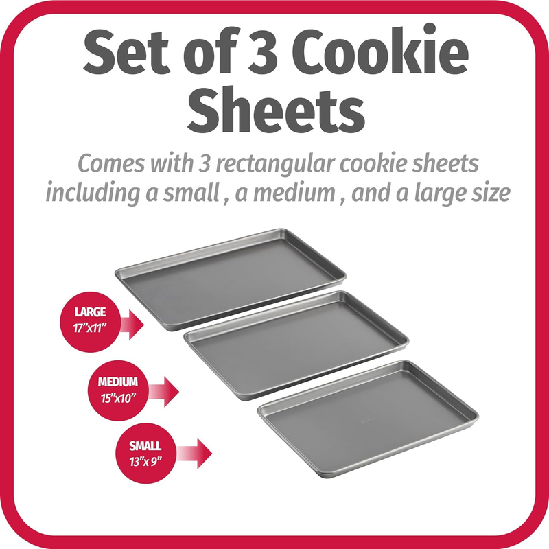 3PC Nonstick Baking Sheet Set Carbon Steel Cookie Pans Gray1