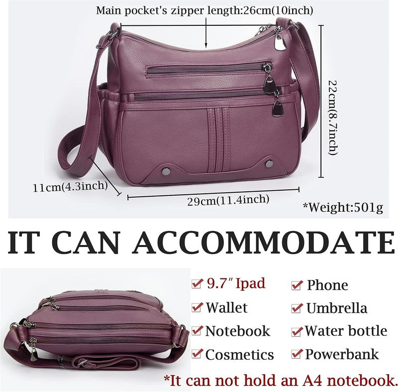 Women Soft PU Leather Crossbody Bag Multi Pocket Shoulder Handbag Tote Satchel2