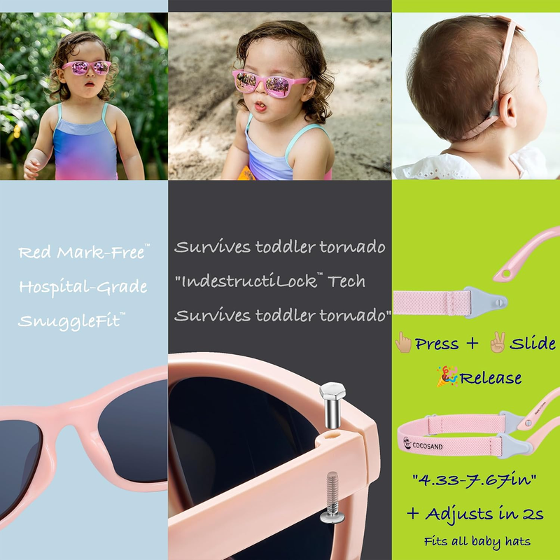 Polarized Baby Sunglasses UV400 Flexible Strap Infant Toddler 0 24M4